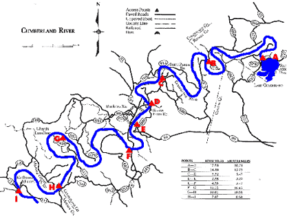 Lower Cumberland River Wolf Creek Dam to Tennessee Map