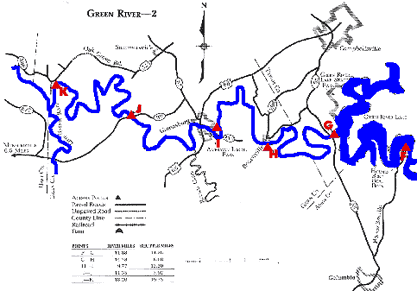 Green River Bend Rd. Boat Ramp to KY 88 Bridge Map