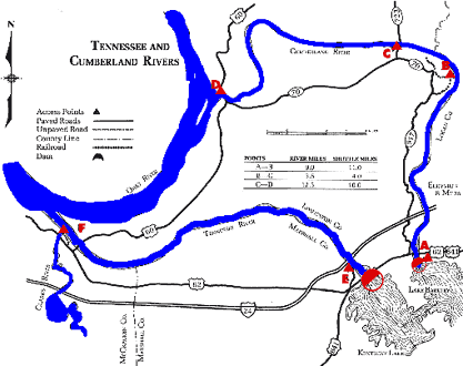 Tennessee and Cumberland Rivers to Ohio River Map